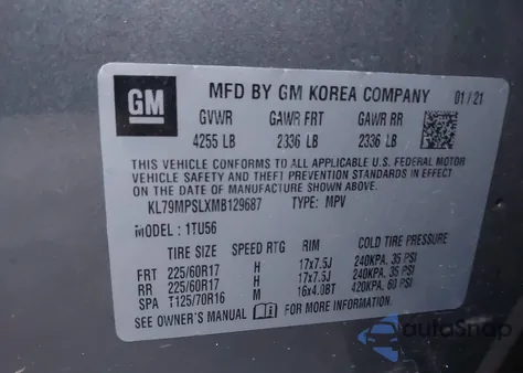 2021 Chevrolet Trailblazer Fwd Lt from USA, damaged, VIN KL79MPSLXMB129687